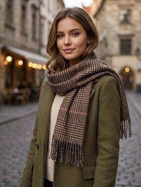 Brown Cashmere Windowpane Scarf